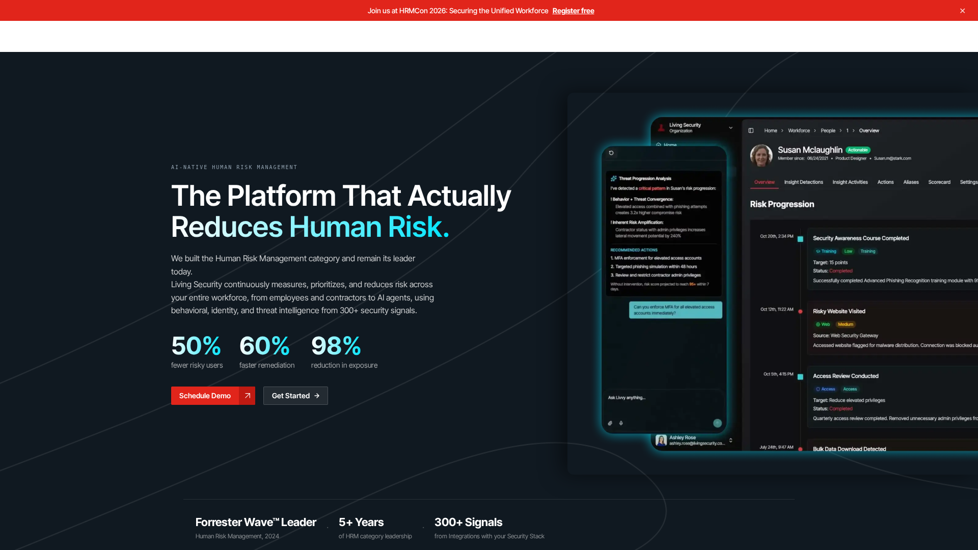 Living Security human risk management platform homepage